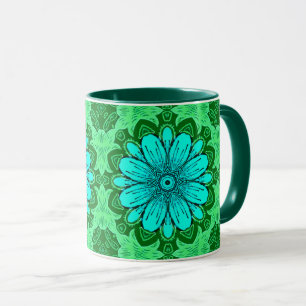 Mug Motif de marguerite géométrique en Turquoise et Ve