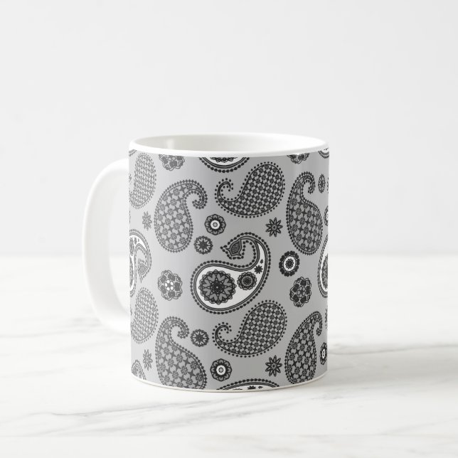 Mug Motif de marguerite, gris, noir et blanc (Devant gauche)