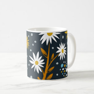 Mug Motif de marguerites modernes sur fond bleu foncé