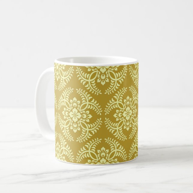 Mug Motif de médaillon japonais, jaune moutarde (Devant gauche)