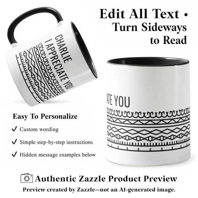 Mug Motif de message caché, départ personnalisé, noir (Créateur téléchargé)