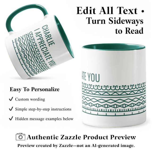 Mug Motif de message caché, Départ personnalisé, Vert (Créateur téléchargé)