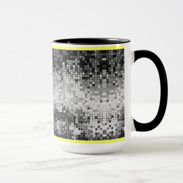 Mug Motif de miroirs DiscoBall rétro noir et blanc (Droite)