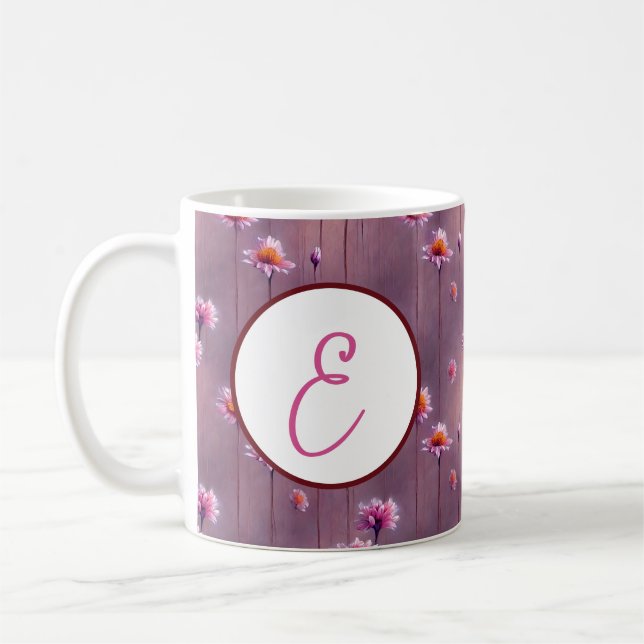 Mug Motif de monogramme de fleurs roses et orange (Gauche)
