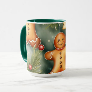 Mug Motif de Noël brun de gingembre souriant