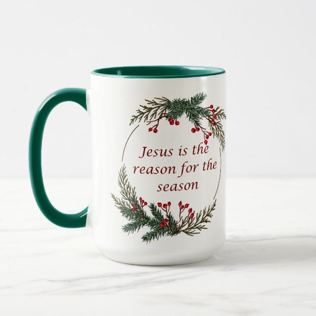 Mug Motif de Noël de la saison Holly Berry Wreath (Gauche)