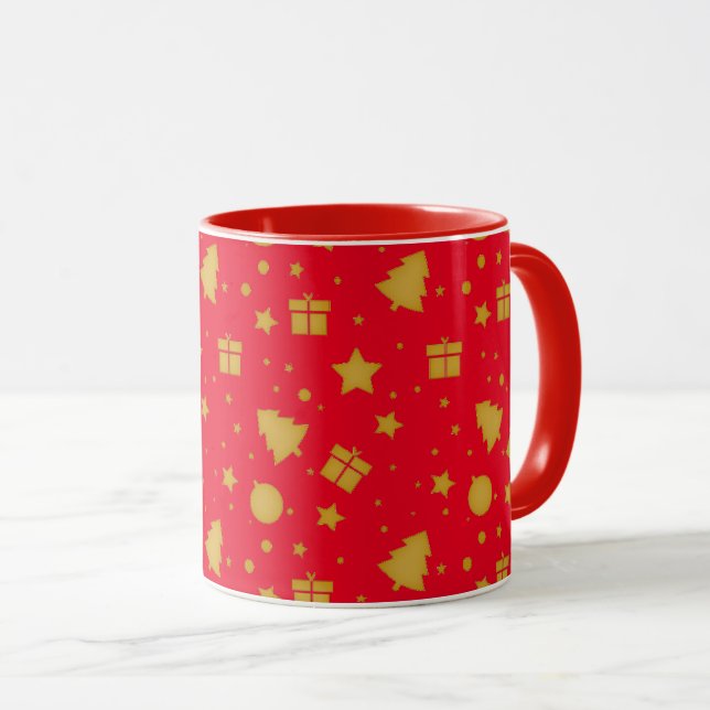 Mug Motif de Noël en or et rouge (Devant droit)