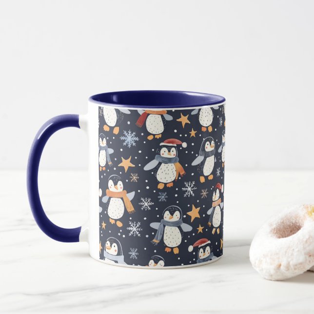 Mug Motif de Noël Fun Hiver Manchot (Avec donut)