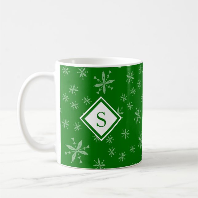 Mug Motif de Noël moderne Flocon de neige Monogram Gre (Gauche)