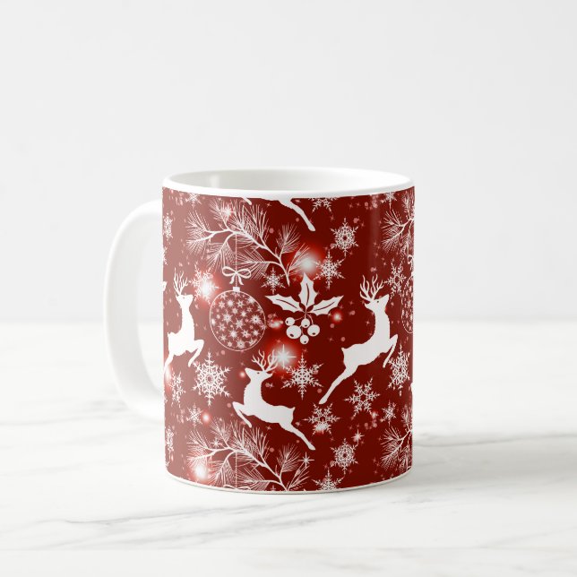 Mug Motif de Noël rouge et blanc avec renne (Devant gauche)