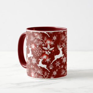 Mug Motif de Noël rouge et blanc avec rennes