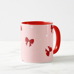 Mug Motif de nœud en ruban rouge Mignon rose pastel
