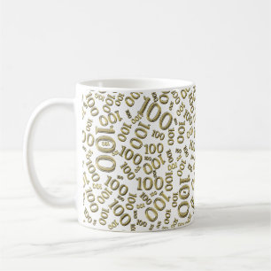 Mug Motif de nombre aléatoire or/blanc pour les 100 an