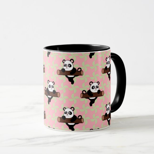 Mug Motif de panda mignon sur fond rose – Sans couture (Devant droit)
