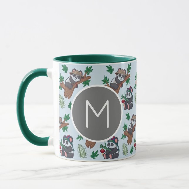 Mug Motif de pandas chinois mignons monogrammé (Gauche)
