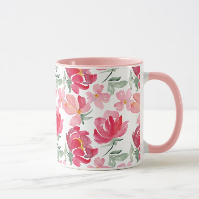 Mug Motif de pivoine d'aquarelle (Droite)