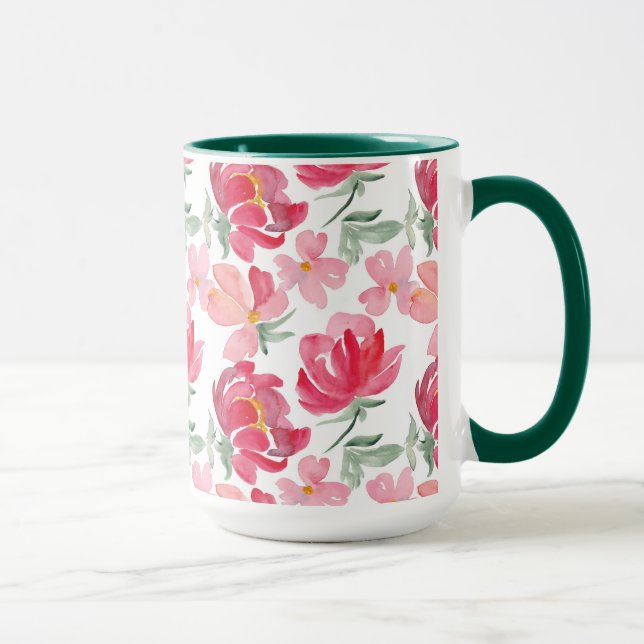 Mug Motif de pivoine d'aquarelle (Droite)