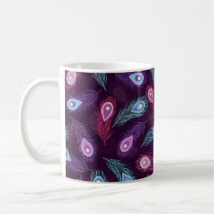 Mug Motif de plumes de paon dessinées à la main. Vin