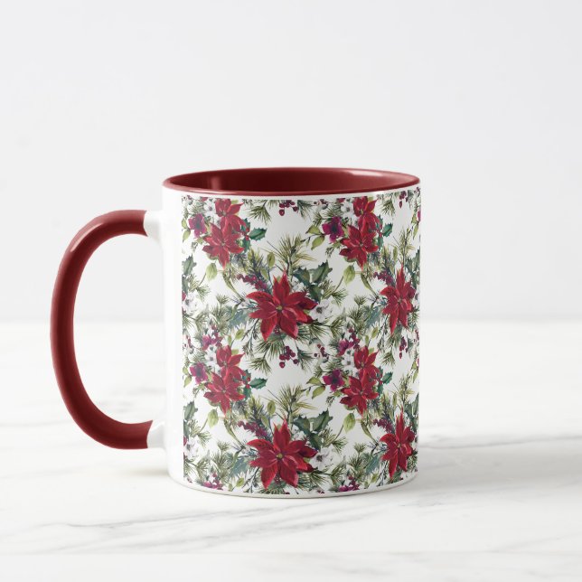 Mug Motif de poinsettia à l'aquarelle  (Gauche)