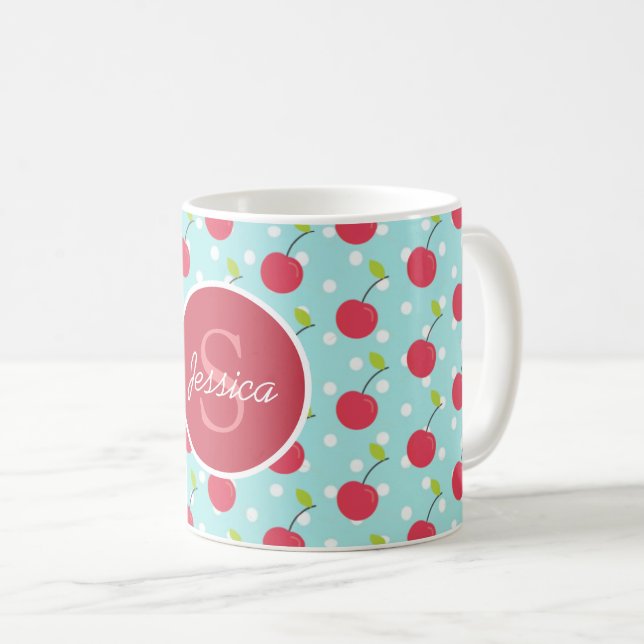 Mug Motif de points Cerry et Blue Polka personnalisé (Devant droit)