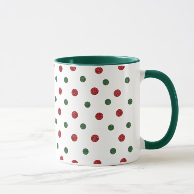 Mug Motif de points rétro de Noël rouge et vert (Droite)