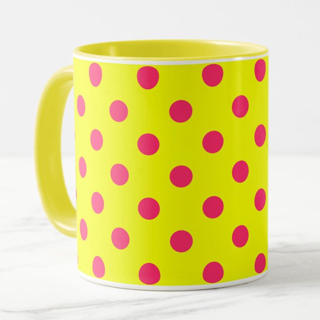 Mug Motif de pois roses sur fond jaune  (Créateur téléchargé)