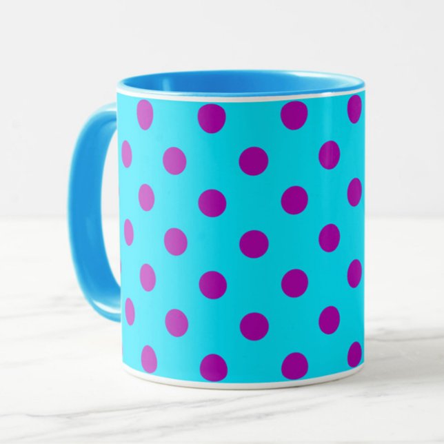 Mug Motif de pois violet sur fond bleu (Créateur téléchargé)