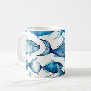 Mug Motif de poisson marine bleu aquarelle. Animal mar