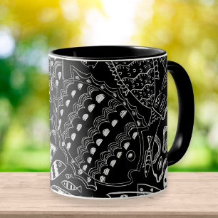 Mug Motif de poisson moderne en noir et blanc 