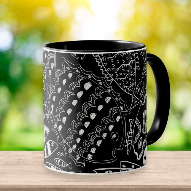 Mug Motif de poisson moderne en noir et blanc  (Créateur téléchargé)