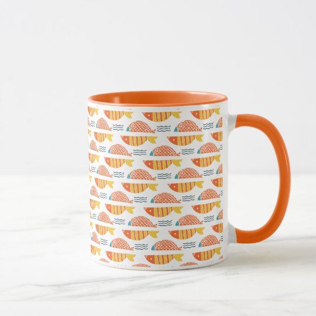 Mug Motif de poissons de natation d'art populaire (Droite)