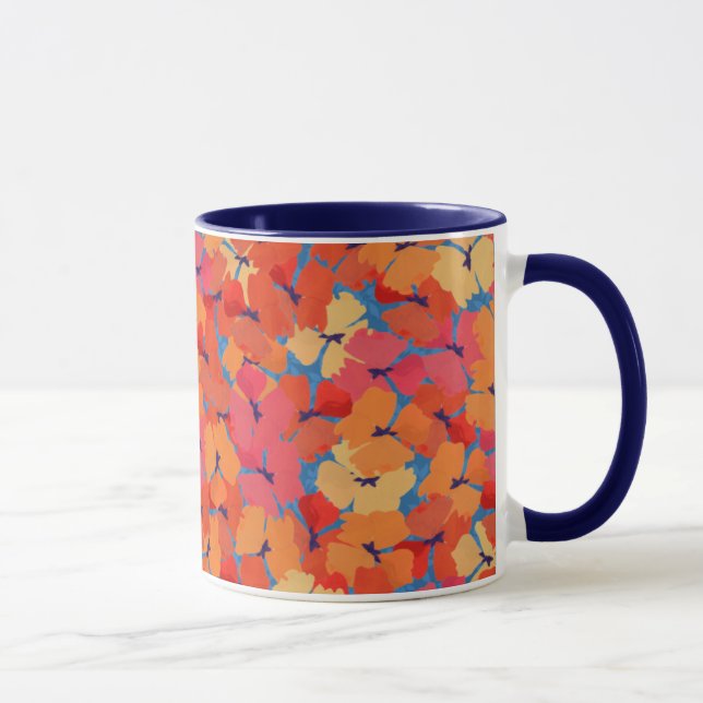 Mug Motif de Poppies rose orange jaune sur Sky Blue (Droite)