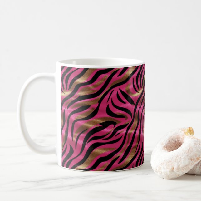 Mug Motif de Poster de animal Black Pink Gold Zebra (Avec donut)