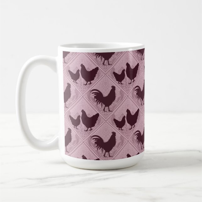 Mug Motif de poule de ferme rustique – En rose (Gauche)