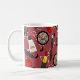 Mug Motif de produits de beauté sur un fond rougeappli