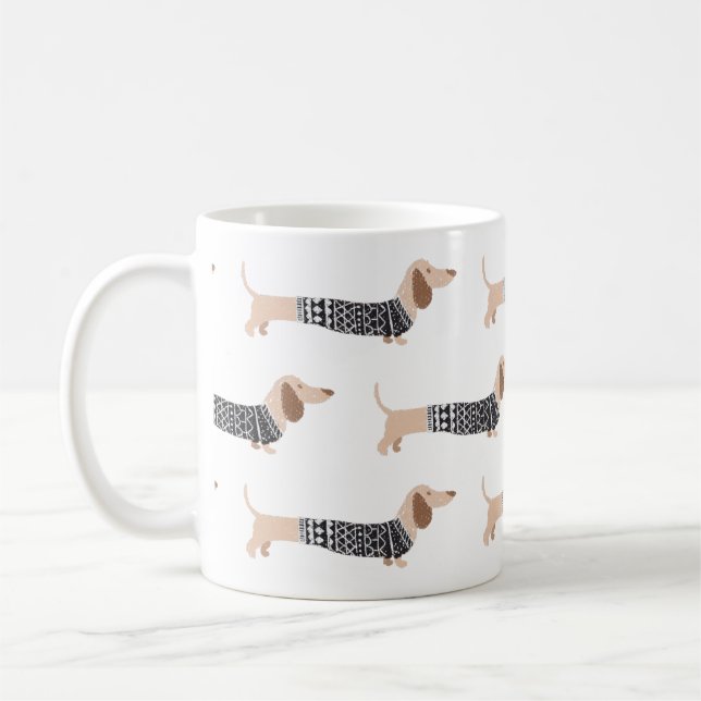 Mug Motif de pull de Noël drôle pour dachshund noir (Gauche)