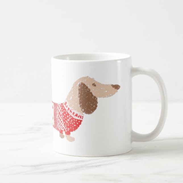 Mug Motif de pull de Noël rouge pour chien de Vienne F (Droite)