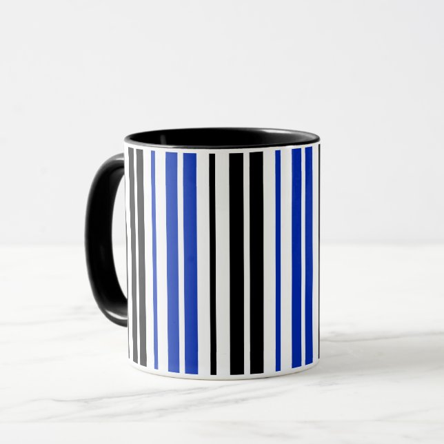 Mug Motif de rayures blanches noires bleues  (Devant gauche)