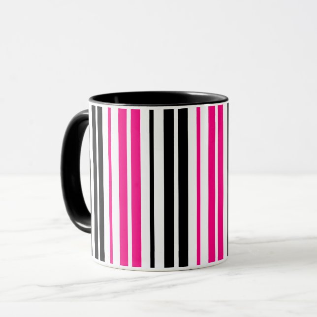 Mug Motif de rayures blanches noires roses Design  (Devant gauche)