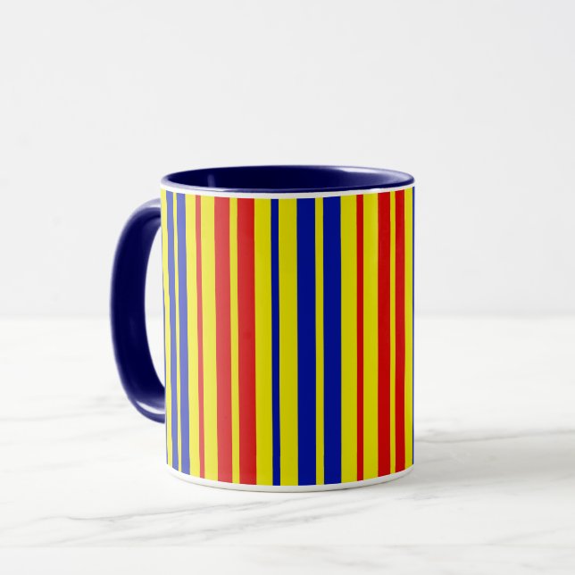 Mug Motif de rayures rouges bleues jaunes  (Devant gauche)