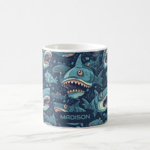 Mug Motif de requins de nom personnalisé