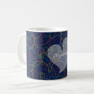 Mug Motif de Réseau de Cœurs Colorés - Bleu Intense -
