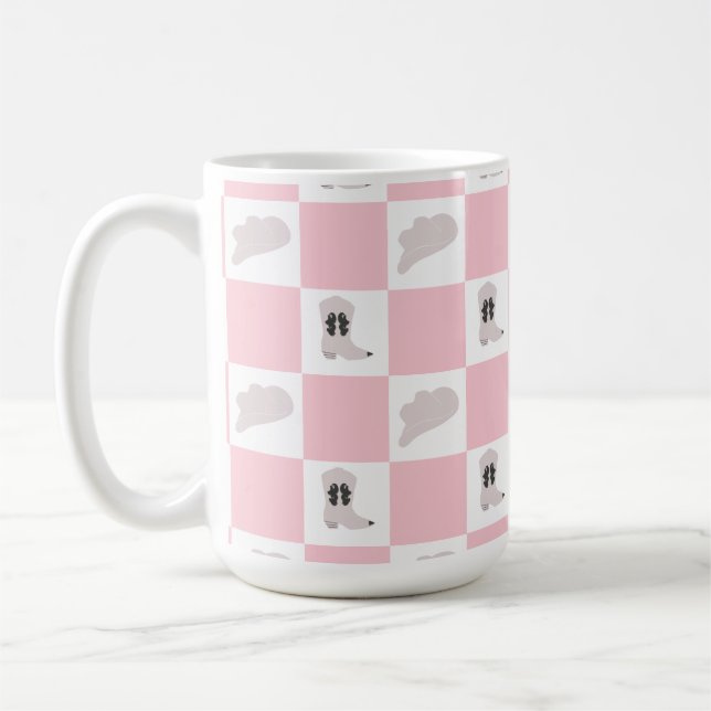 Mug Motif de rodéo rose moderne À damiers fille (Gauche)