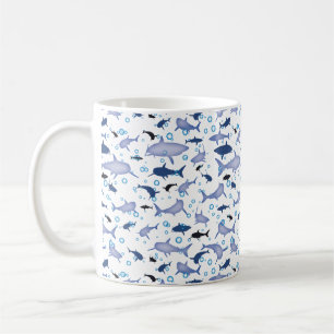 Mug Motif de silhouette de requin blanc et bleu