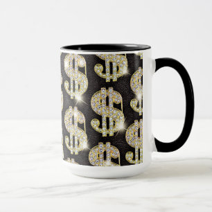 Mug Motif de symbole dollar de diamants de Bling d'or