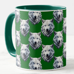 Mug Motif de tête de loup blanc design vert