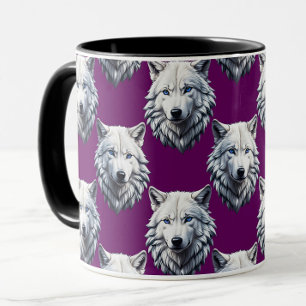 Mug Motif de tête de loup blanc design violet