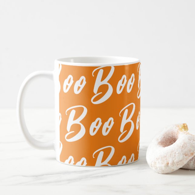 Mug Motif de texte de la boîte orange blanche d'Hallow (Avec donut)