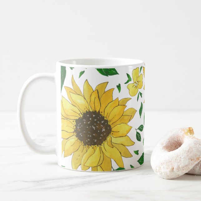 Mug Motif de tournesol à l'aquarelle  (Avec donut)