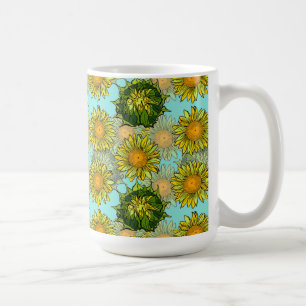 Mug Motif de tournesol jaune avec feuillage et bourgeo